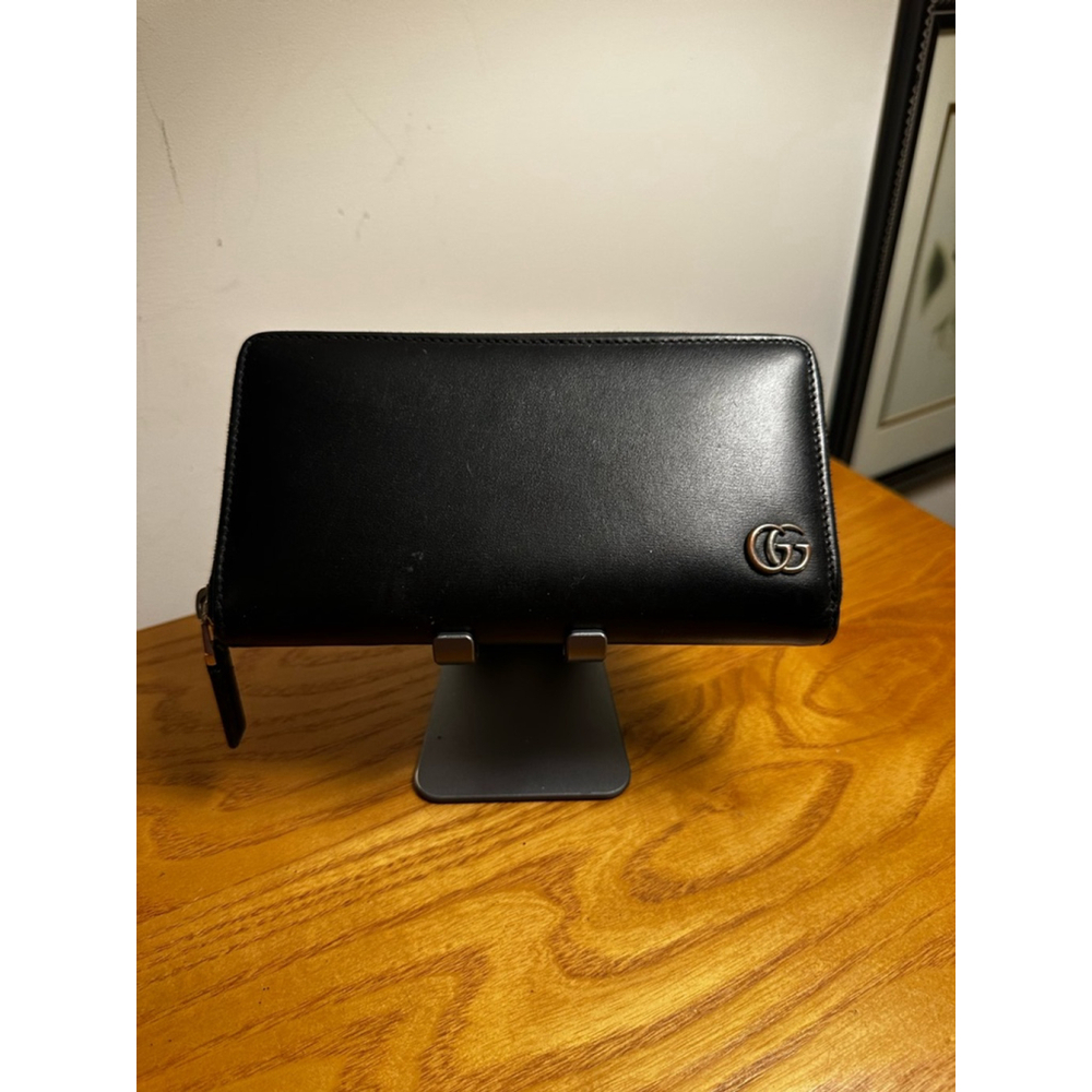 Gucci Black Smooth Leather Long Zip Wallet